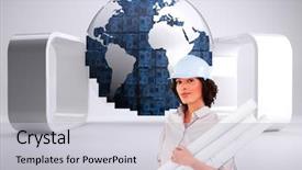  Presentation with composite construction - Amazing slide deck having composite image of confident woman holding construction plans backdrop and a light gray colored foreground