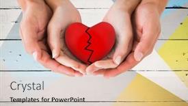  Presentation with broken heart - Audience pleasing theme consisting of composite image of couple hands holding broken heart against wooden background backdrop and a lemonade colored foreground