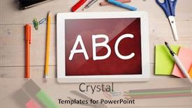  Presentation with abc - Presentation theme consisting of composite image of digital tablet on students desk showing abc background and a soft green colored foreground