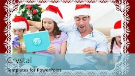  Presentation with christmas presents - Slides having composite image of family opening christmas presents against snowflake frame background and a light blue colored foreground