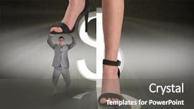  Presentation with stepping - Audience pleasing PPT theme consisting of sandals stepping on tiny businessman backdrop and a gray colored foreground