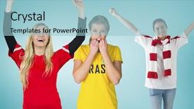  Presentation with football blue - Presentation design featuring composite image of football fans against blue vignette background and a light blue colored foreground