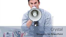  Presentation with falling snow - Audience pleasing presentation theme consisting of composite image of furious businessman yelling through a megaphone sitting at his desk with snow falling backdrop and a seafoam green colored foreground