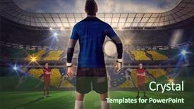  Presentation with goalie - Slide deck with composite image of goalie facing opposition against large football stadium with brasilian fans background and a tawny brown colored foreground