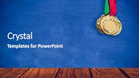  Presentation with white gold - Presentation theme consisting of composite image of gold medals against white background with vignette background and a ocean colored foreground