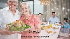  Presentation with dining - Amazing theme having composite image of grandparents holding chicken roast with family at dining table against snow backdrop and a coral colored foreground