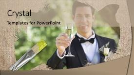  Presentation with toasting - Beautiful slide set featuring composite image of groom toasting with champagne with paintbrush dipped in yellow against weathered surface backdrop and a mint green colored foreground