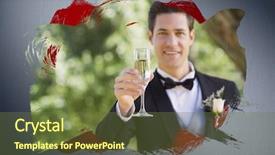  Presentation with toasting - Colorful presentation design enhanced with composite image of groom toasting with champagne with red paint against digitally generated grey vignette background backdrop and a tawny brown colored foreground