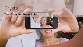  Presentation with photograph - Slides having composite image of hand holding smartphone showing photograph background and a mint green colored foreground