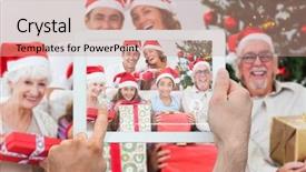  Presentation with photograph - Slide deck consisting of composite image of hand holding tablet pc showing photograph background and a coral colored foreground