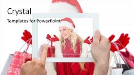  Presentation with photograph - Beautiful PPT layouts featuring composite image of hand holding tablet pc showing photograph backdrop and a white colored foreground