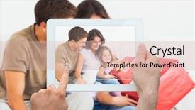  Presentation with photograph - Presentation with composite image of hand holding tablet pc showing photograph background and a lemonade colored foreground