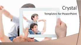  Presentation with photograph - Cool new presentation theme with composite image of hand holding tablet pc showing photograph backdrop and a white colored foreground
