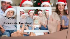  Presentation with photograph - PPT theme enhanced with composite image of hand holding tablet pc showing photograph background and a coral colored foreground