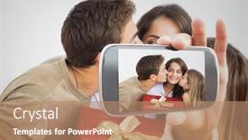  Presentation with photograph - Audience pleasing PPT layouts consisting of composite image of hand holding smartphone showing photograph backdrop and a coral colored foreground