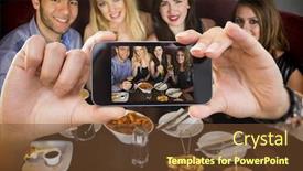  Presentation with photograph - Beautiful PPT layouts featuring composite image of hand holding smartphone showing photograph backdrop and a tawny brown colored foreground