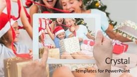  Presentation with photograph - PPT theme having composite image of hand holding tablet pc showing photograph background and a lemonade colored foreground