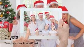  Presentation with photograph - PPT layouts with composite image of hand holding tablet pc showing photograph background and a coral colored foreground