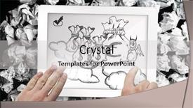  Presentation with doodle - Audience pleasing theme consisting of composite image of hand touching tablet showing devil with money bags doodle backdrop and a light gray colored foreground