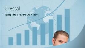  Presentation with statistic - Cool new slide set with composite image of happy attractive man smiling at camera on blue global background with statistic backdrop and a light blue colored foreground