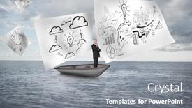  Presentation with sailboat - Amazing slide set having composite image of happy businessman looking away in a sailboat in ocean backdrop and a gray colored foreground