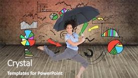  Presentation with classy - Amazing theme having composite image of happy classy businesswoman jumping while holding umbrella backdrop and a gray colored foreground