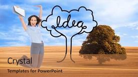  Presentation with classy - Beautiful PPT layouts featuring composite image of happy classy businesswoman jumping while holding clipboard backdrop and a coral colored foreground