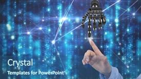  Presentation with human robot hands - Presentation theme featuring composite image of human robot background and a ocean colored foreground