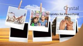  Presentation with blue line - Cool new PPT theme with composite image of instant photos hanging on a line against field and blue sky backdrop and a light blue colored foreground