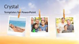  Presentation with composite - Beautiful PPT theme featuring composite image of instant photos hanging on a line against sunrise sky backdrop and a light blue colored foreground