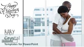  Presentation with pregnant woman - Beautiful slide deck featuring composite image of man embracing pregnant woman and valentines text backdrop and a sky blue colored foreground