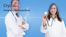  Presentation with ecg - Presentation design featuring composite image of medical team against medical background with blue ecg line background and a light blue colored foreground