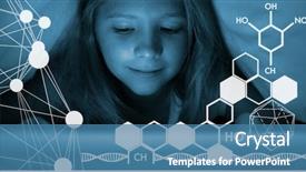  Presentation with using digital tablet - Beautiful PPT theme featuring composite image of molecule structure backdrop and a teal colored foreground