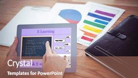  Presentation with course - Colorful slide set enhanced with composite image of online courses backdrop and a coral colored foreground