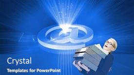  Presentation with overworked - Slide set consisting of composite image of overworked businesswoman carrying many folders background and a teal colored foreground