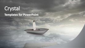  Presentation with sailboat - Cool new presentation design with composite image of peaceful businessman holding blue umbrella in a sailboat over peaceful water backdrop and a gray colored foreground