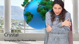  Presentation with peaceful - Slide set consisting of composite image of peaceful pretty model with winter clothes being cold background and a light gray colored foreground