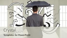  Presentation with classy - Colorful slide deck enhanced with composite image of rear view of classy businessman holding grey umbrella backdrop and a soft green colored foreground
