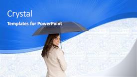  Presentation with classy - Slide set featuring composite image of rear view of classy businesswoman holding umbrella background and a cobalt blue colored foreground