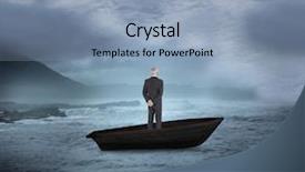  Presentation with sailboat - Cool new slide set with composite image of rear view of mature businessman posing in a sailboat on open water backdrop and a light blue colored foreground