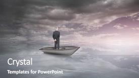  Presentation with sailboat - Slide set featuring composite image of rear view of mature businessman posing in a sailboat in heavenly water and sky background and a gray colored foreground