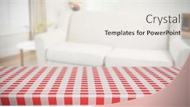  Presentation with tablecloth - Theme featuring composite image of red and white tablecloth background and a sky blue colored foreground
