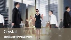  Presentation with crowd - PPT layouts having businesswoman in a blindfold walking background and a coral colored foreground