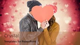  Presentation with romantic - Slides enhanced with composite image of romantic couple hiding their face behind heart background and a red colored foreground