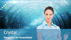  Presentation with classy - Presentation theme enhanced with composite image of serious classy businesswoman using calculator background and a teal colored foreground