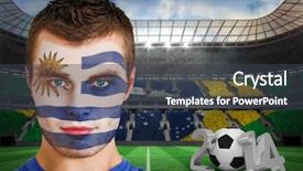  Presentation with uruguay - Amazing PPT theme having composite image of serious young uruguay fan with facepaint against large football stadium backdrop and a dark gray colored foreground