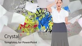  Presentation with classy - PPT theme consisting of composite image of shocked classy businesswoman holding newspaper while posing background and a mint green colored foreground