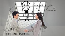  Presentation with trading - Cool new PPT theme with composite image of side view of hand shaking trading partners backdrop and a light gray colored foreground