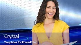  Presentation with scrolling - Beautiful theme featuring composite image of smiling casual young woman scrolling on her tablet computer backdrop and a navy blue colored foreground