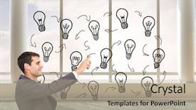  Presentation with classy - Colorful theme enhanced with composite image of smiling classy businessman sitting and pointing backdrop and a mint green colored foreground